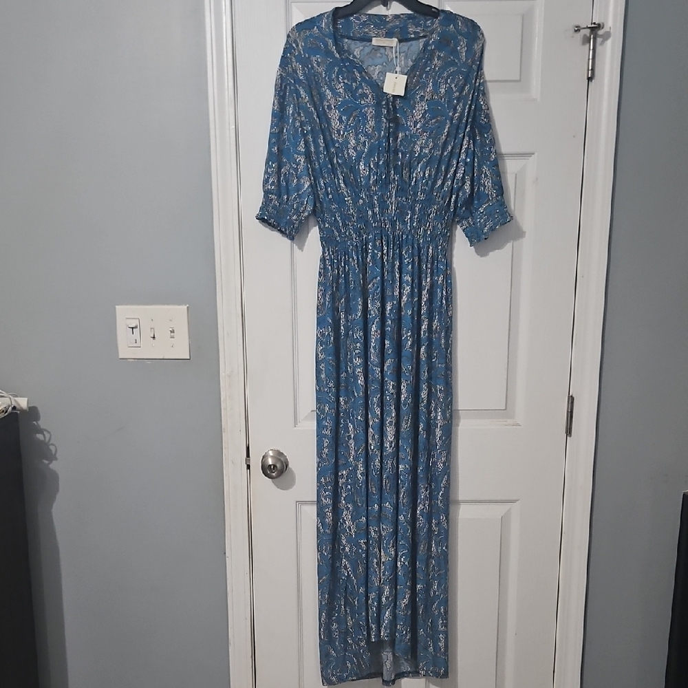 Elegant Blue Floral Maxi Dress